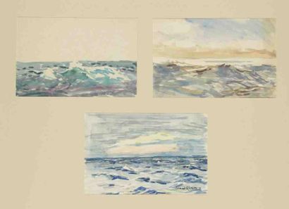 Bernard LACHEVRE (1885-1950) Études de mer Trois aquarelles ou gouaches. L'une signée...