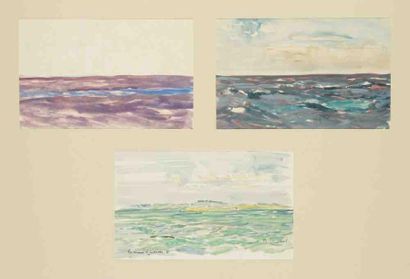 Bernard LACHEVRE (1885-1950) L'Île Croquet - Études de mer (2) Trois aquarelles ou...