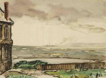 Bernard LACHEVRE (1885-1950) Bord de mer en Normandie Aquarelle. Signée en bas à...
