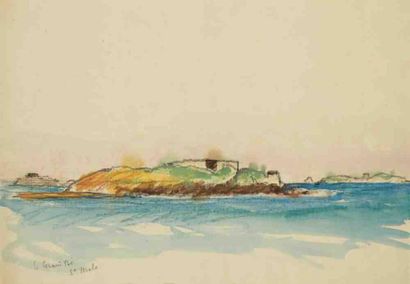 Bernard LACHEVRE (1885-1950) Saint-Malo, le Grand Bé Aquarelle et crayon. Non signé....