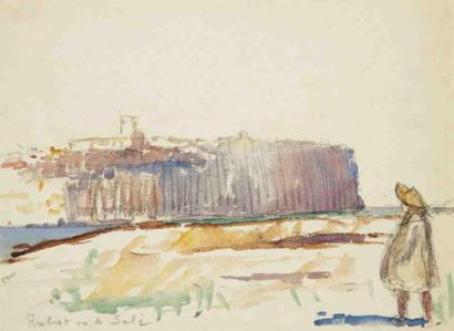 Bernard LACHEVRE (1885-1950) Rabat vue de Salé Aquarelle et fusain. Titré en bas...