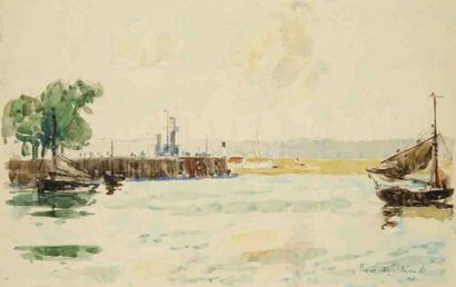 Bernard LACHEVRE (1885-1950) Port en Bretagne Aquarelle et fusain. Signé en bas à...
