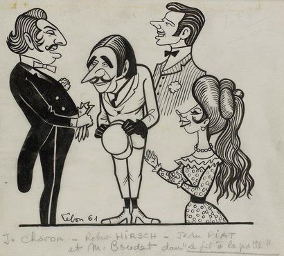 null [Georges FEYDEAU]. André LEBON (1918-1996). 5 dessins originaux à l?encre de...