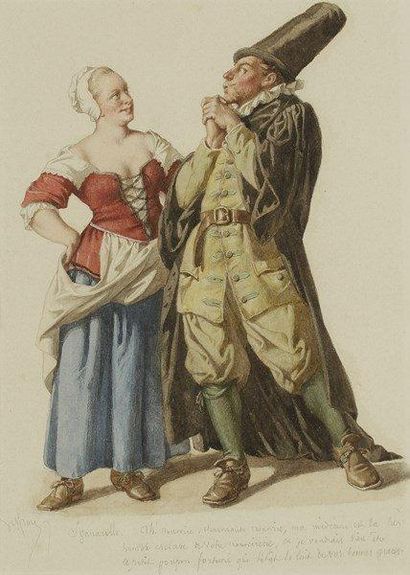 Edmond GEFFROY (1804-1895) Molière et ses personnages. Suite de 17 aquarelles originales,...
