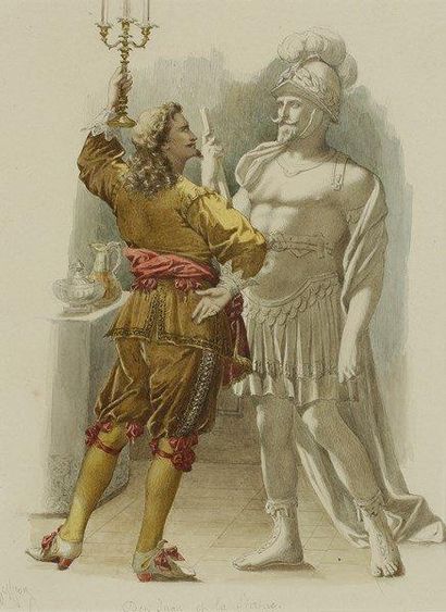 Edmond GEFFROY (1804-1895) Molière et ses personnages. Suite de 17 aquarelles originales,...