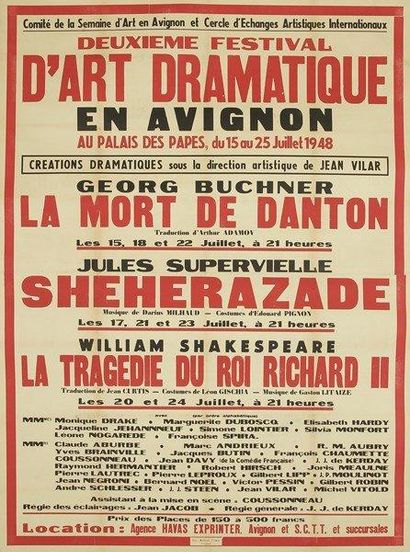 [Jean VILAR] Affiche: Deuxième Festival d?Art Dramatique en Avignon du 15 au 25 juillet...