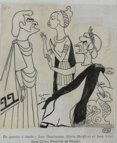 null [Jean VILAR]. André LEBON (1918-1996). 8 dessins originaux à l?encre de Chine,...