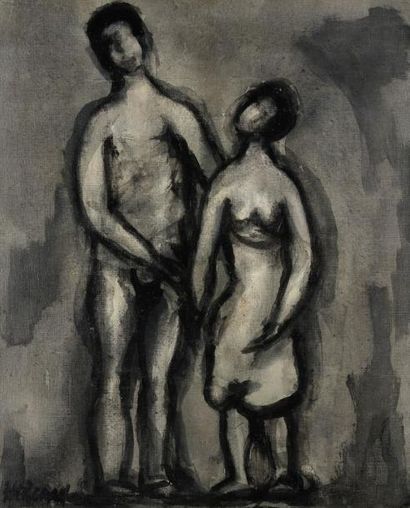 ÉCOLE RUSSE Le Couple Huile sur toile. Signée en bas à gauche. 62 x 49 cm