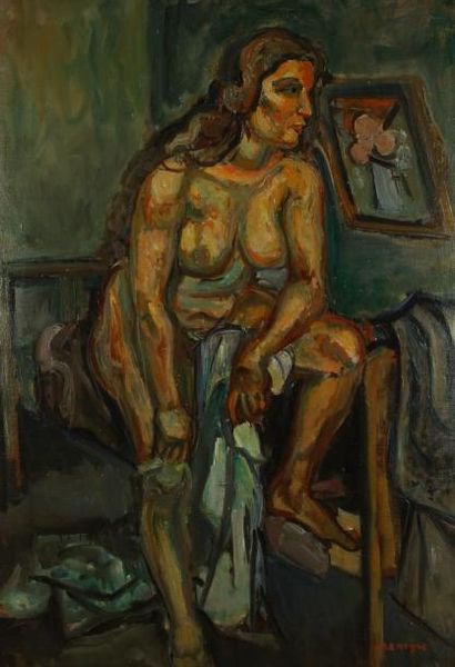 Pinchus KREMEGNE (1890-1981) Femme nue assise Huile sur toile. Signée en bas à droite....