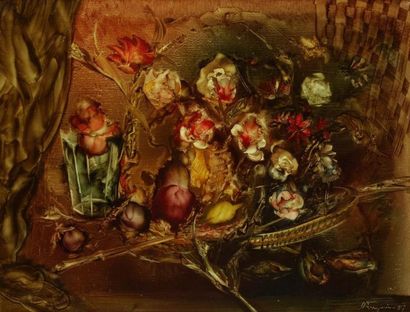 Vladimir BOUGRINE (1938-2001) Nature morte aux fleurs, 1989 Huile sur toile. Signée...