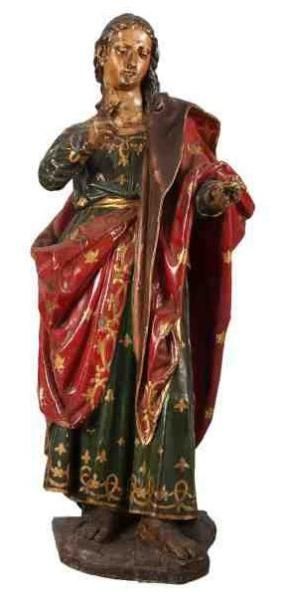 null Saint personnage bénissant en chêne sculpté polychrome et doré du début du XVIIe...