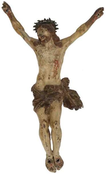null Christ crucifié en bronze polychrome du XVIIe siècle. Il possède sa polychromie...