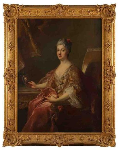 François de TROY (Toulouse 1645 - Paris 1730) Portrait de femme assise tenant un...