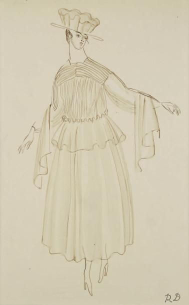 Raoul DUFY (1877-1953) Étude de robe pour Paul Poiret Encre brune, aquarelle et traits...