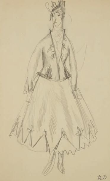 Raoul DUFY (1877-1953) Étude de robe pour Paul Poiret, vers 1917 Mine de plomb. Timbre...