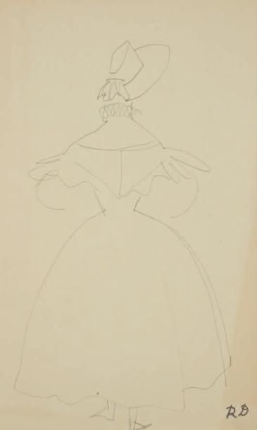 Raoul DUFY (1877-1953) Étude de robe pour Paul Poiret, vue de dos Mine de plomb....