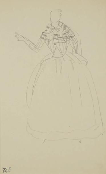 Raoul DUFY (1877-1953) Étude de robe pour Paul Poiret Mine de plomb. Timbre du monogramme...