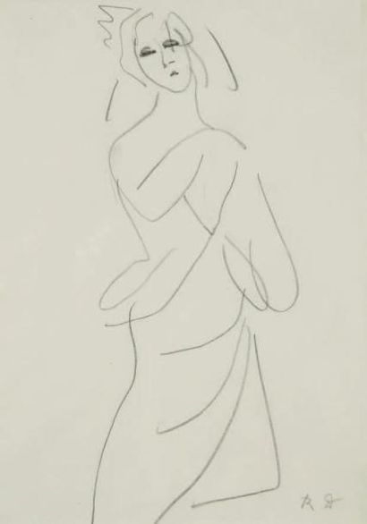 Raoul DUFY (1877-1953) Femme au drapé. Projet de costume pour "la Fête des Rois"...