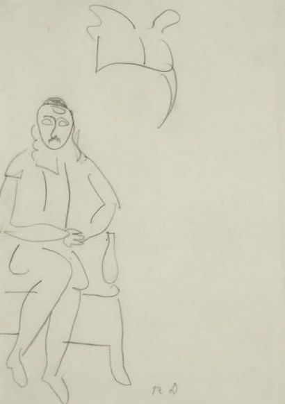Raoul DUFY (1877-1953) Homme assis. Projet de costume pour "la Fête des Rois" Mine...