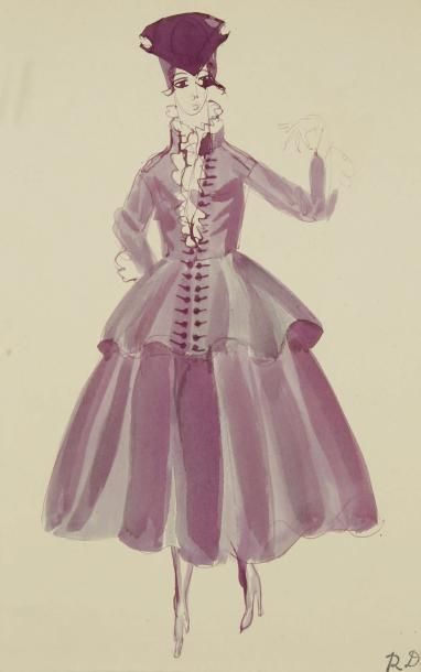Raoul DUFY (1877-1953) Projet de costume de femme pour Paul Poiret Encre et aquarelle....