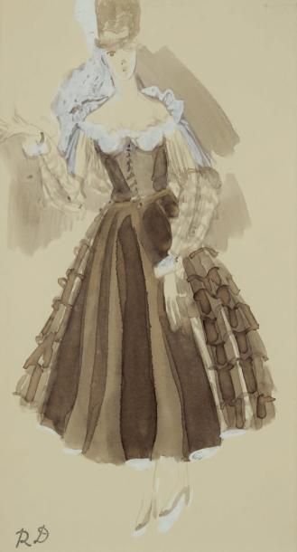 Raoul DUFY (1877-1953) Projet de costume pour Paul Poiret Encre, aquarelle et gouache....