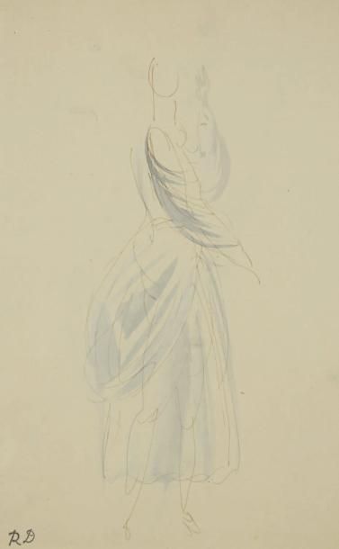 Raoul DUFY (1877-1953) Projet de costume pour Paul Poiret Encre et aquarelle. Timbre...