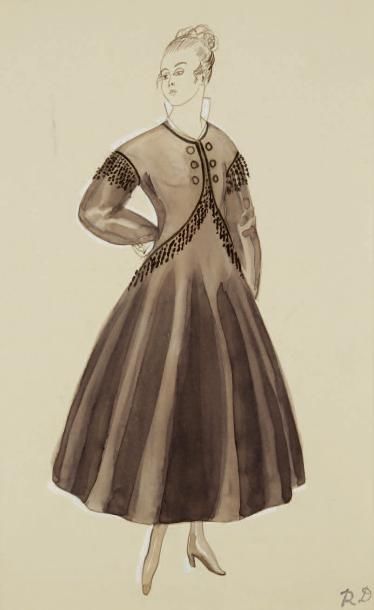 Raoul DUFY (1877-1953) Étude de robe pour Paul Poiret, vers 1917 Encre, aquarelle...