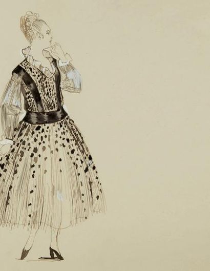 Raoul DUFY (1877-1953) Étude de robe mousseline à pois pour Paul Poiret Encre, aquarelle...