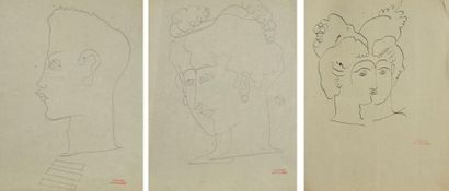 Jean BOURGOINT (1905-1966) Visages, personnages. Vingt-deux dessins à l?encre ou...