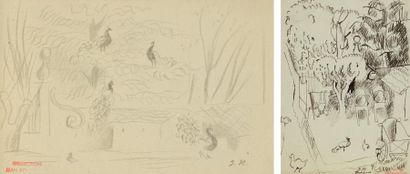Jean HUGO (1894-1984) Fourques; Bord de mer. Quatre dessins, deux à l?encre, deux...