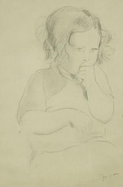 Edmond SIGRIST (? - 1947) La fillette. Dessin au crayon noir et à l?estompe. Signé...