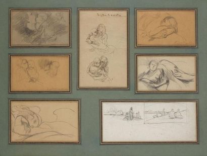 Eugène CARRIÈRE (1849-1906) Études de personnages. Sept dessins à l?encre ou crayon....