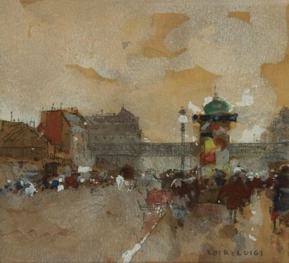 Luigi LOIR (1845-1916) Rue à Paris. Aquarelle et gouache. Signée en bas à droite....