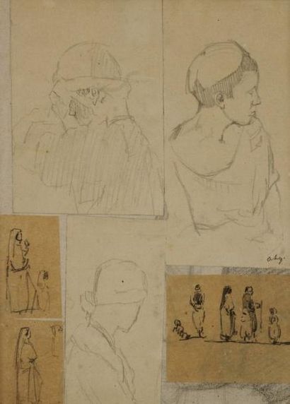 ALBERT LEBOURG (1849-1928) Études de personnages. Six dessins à la mine de plomb...