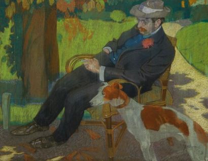 Demetrius Emmanuel GALANIS. (1882-1966) Portrait de Jean Psichari au jardin du Luxembourg,...
