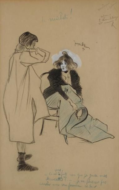 Jacques VILLON (1875-1963) Les michets !, 1898. Encre, crayon et rehauts de gouache....
