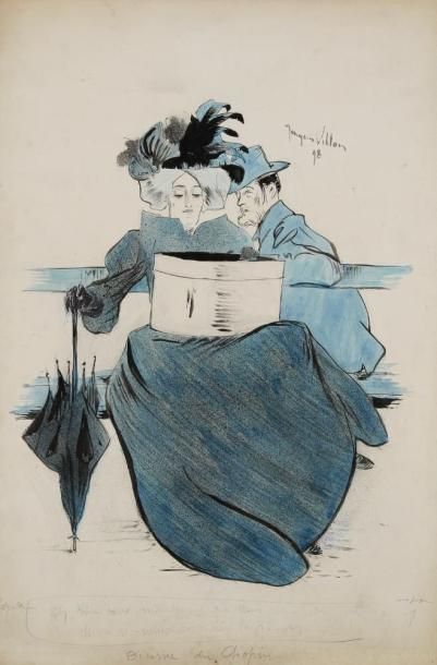 Jacques VILLON (1875-1963) Femme au parapluie, 1898. Dessin à l?encre et aquarelle....