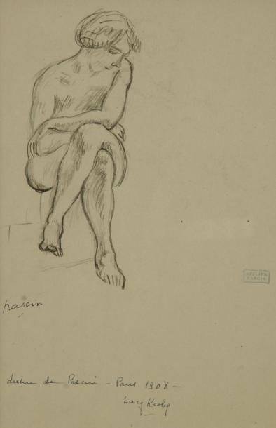 J. PINCAS DIT PASCIN (1885-1930) Femme aux jambes croisées. Dessin à la mine de plomb....