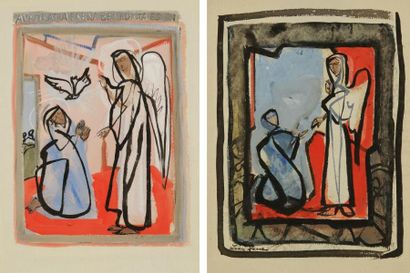 Léon ZACK (1892-1980) Visitation. Gouache double face. Signée en bas à gauche. 26...