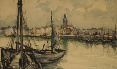 Fernand HERBO (1905-1995) Port de Dunkerque, 1933. Aquarelle. Signée, datée et située...