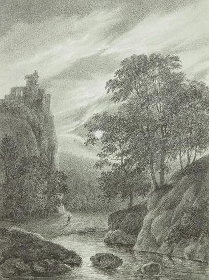 Pierre-Jean-Baptiste-Ernest de BUCHÈRE DE LÉPINOIS (1779 ou 1799-1848) Paysage au...