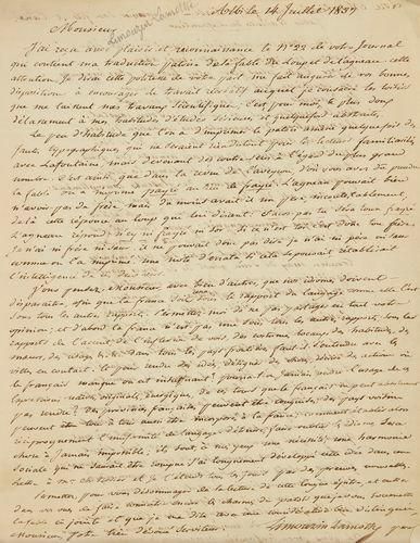 null LITTÉRATURE OCCITANE LIMOUZIN-LAMOTHE (1782-1848); lettre autographe signée...