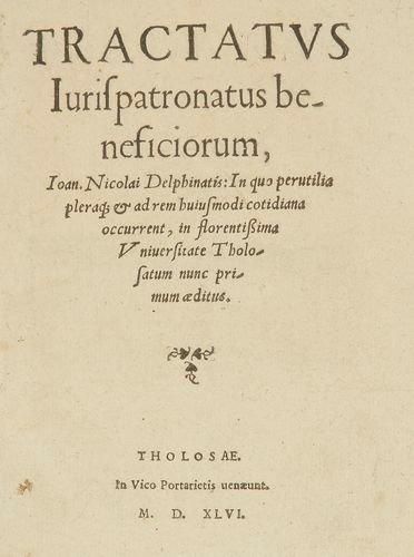 null TOULOUSE - Impression de - DROIT NICOLAI Jean - Tractatus Iurispatronatus beneficiorum....