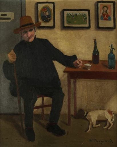 Marius BORGEAUD (1861-1924) Paysan attablé à l'auberge, vers 1915. Huile sur toile....