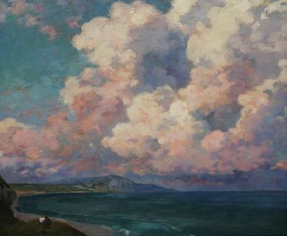 André DEVAMBEZ (1867-1943) Bord de mer au grand ciel. Huile sur toile. Signée en...