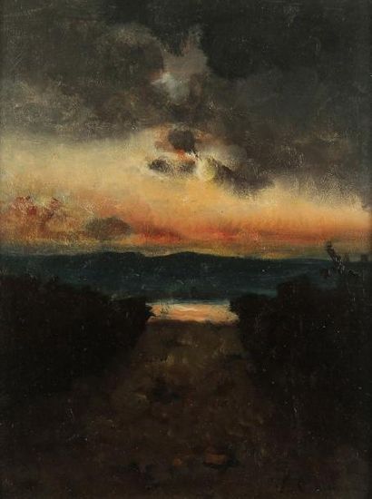 Vincenzo CABIANCA [italien] (1827-1902) L'Orage sur le lac de Garde, 1869. Huile...