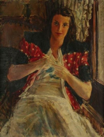 Dimitrie BEREA [italo-roumain] . (1908-1975) Portrait de femme, 1941. Huile sur toile....