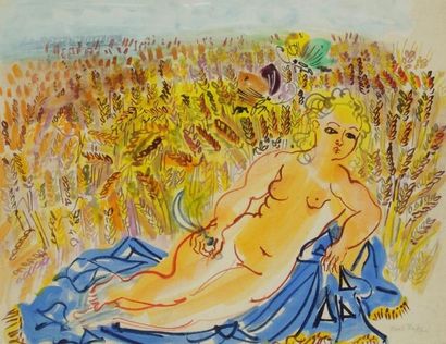 Raoul DUFY (1877-1953) Cérès dans les blés, vers 1928. Gouache. Signée au crayon...