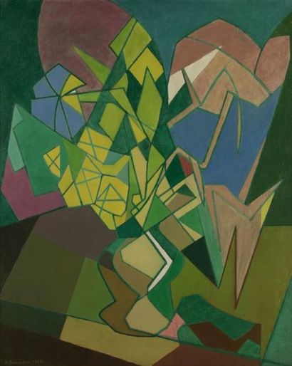 André BEAUDIN (1895-1979) Les Fleurs jaunes, 1943. Huile sur toile. Signée et datée...