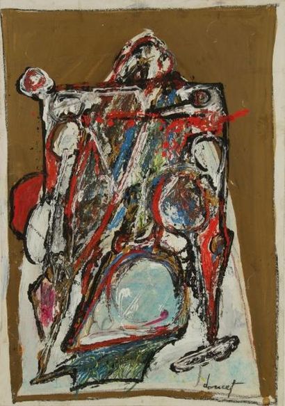 Jacques DOUCET (1924-1994) Composition, 1989. Gouache sur papier contrecollé sur...